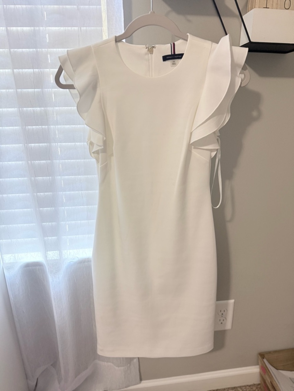 Tommy Hilfiger White Ruffle Sleeve Mini Dress